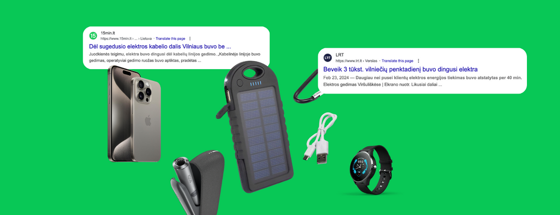 Powerbankas su saulės įkrovimu – svarbi išgyvenimo plano dalis