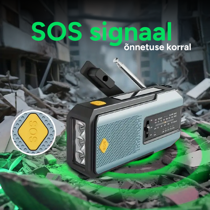 Multifunktsionaalne käeshoitav hädaabiraadio taskulambi ja laadijaga
