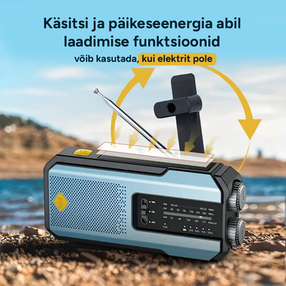 Multifunktsionaalne käeshoitav hädaabiraadio taskulambi ja laadijaga